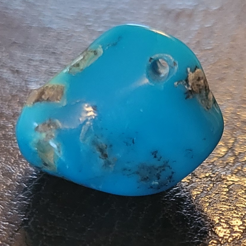 Rare vintage genuine large turquoise nugget with hole for making necklace.